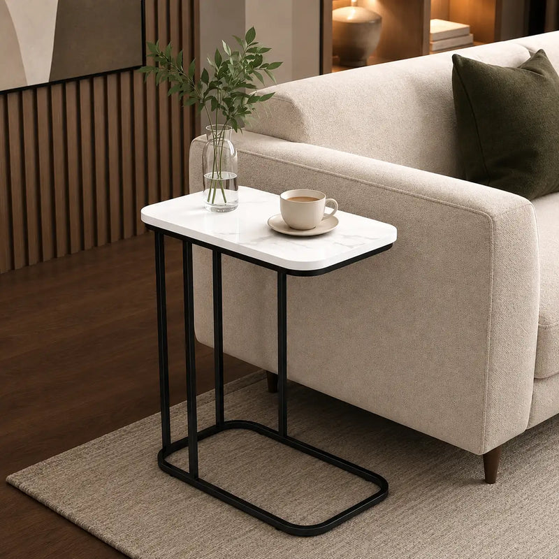 Minimalist Stylish Artistic Designer Side Table with Black Metal Finish