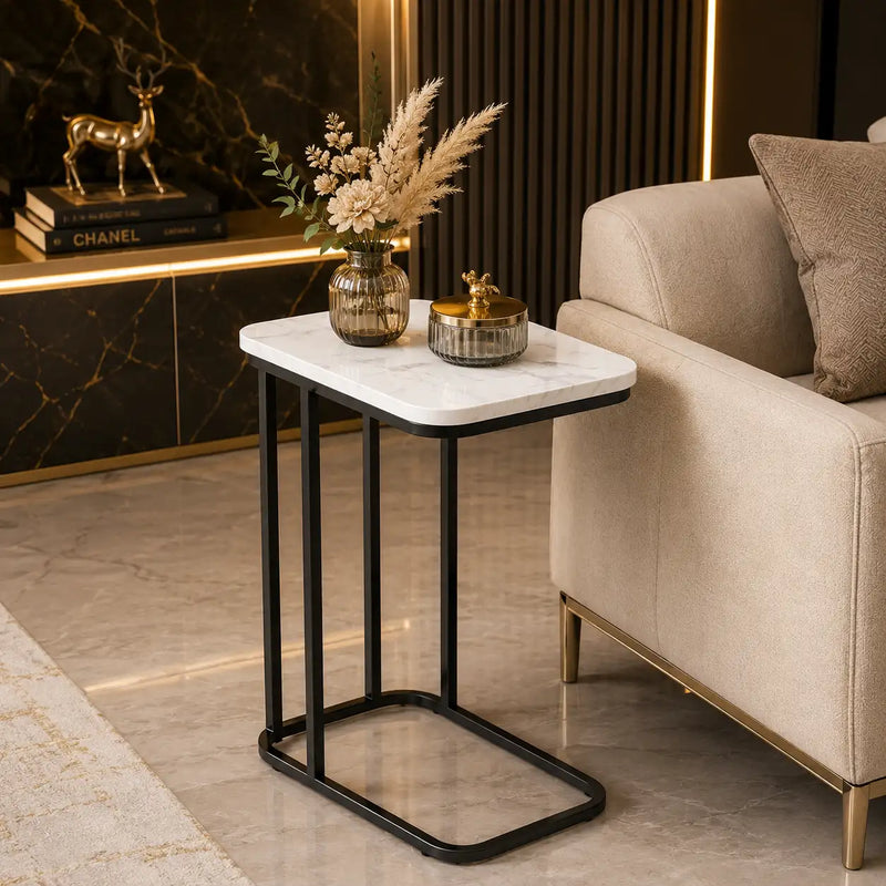 Minimalist Stylish Artistic Designer Side Table with Black Metal Finish