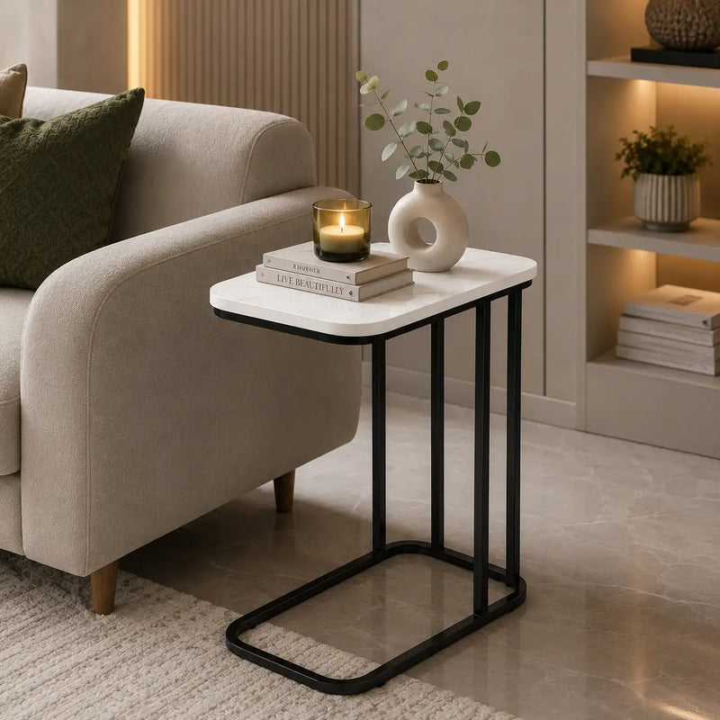 Minimalist Stylish Artistic Designer Side Table with Black Metal Finish