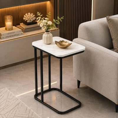 Minimalist Stylish Artistic Designer Side Table with Black Metal Finish