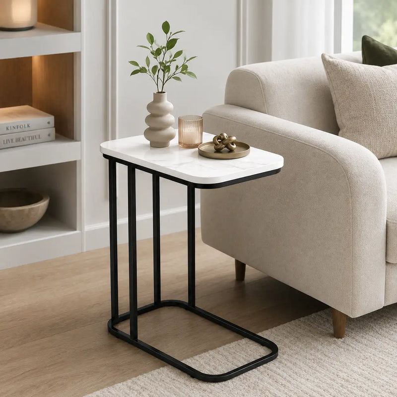 Minimalist Stylish Artistic Designer Side Table with Black Metal Finish