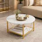 Minimalist Two-Tier Golden Metal Finish with White Marble Center Table