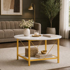 Minimalist Two-Tier Golden Metal Finish with White Marble Center Table