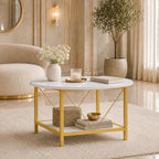 Minimalist Two-Tier Golden Metal Finish with White Marble Center Table