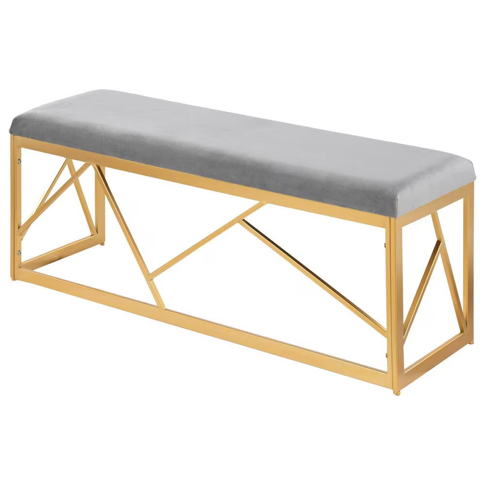 Minimalist Velvet Seating Bench with Designer Metal Legs