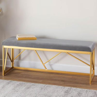 Minimalist Velvet Seating Bench with Designer Metal Legs