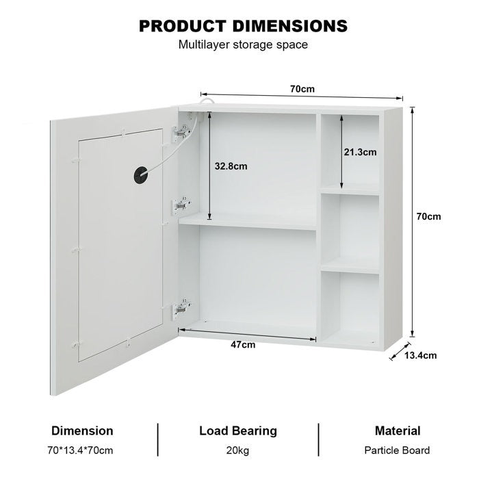 Minimalist Wall Cabinet with Backlit Mirror and Shelf Space