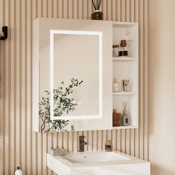 Minimalist Wall Cabinet with Backlit Mirror and Shelf Space