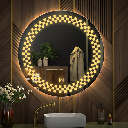 Minimalistic Designer Pattern LED Bathroom Wall Mirror