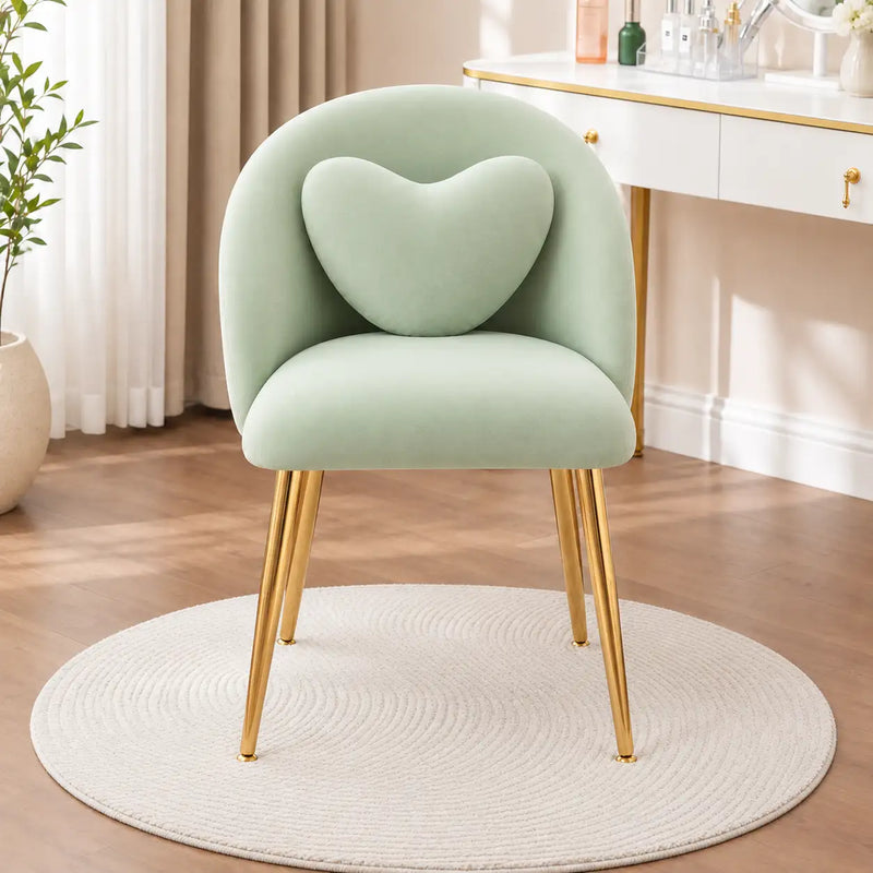 Mint Green Upholstered Accent Chair with Heart Cushion & Golden Legs