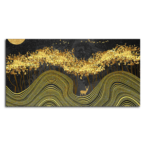 Miraculous Landscape with Golden Deer Texture Canvas Wall Painting