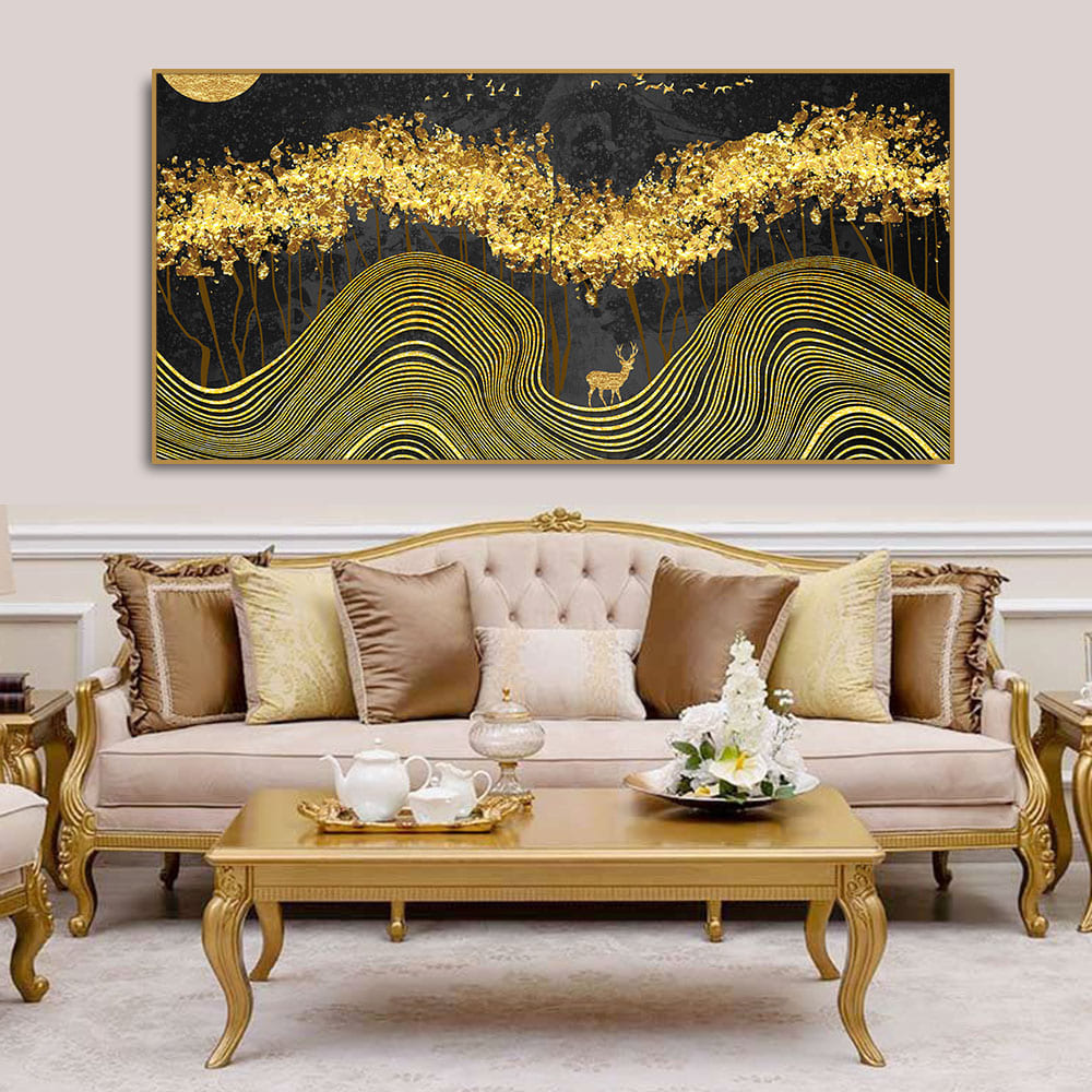 Miraculous Landscape with Golden Deer Texture Canvas Wall Painting