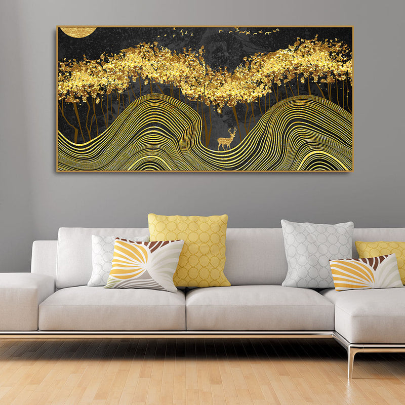 Miraculous Landscape with Golden Deer Texture Canvas Wall Painting
