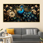 Miraculous Royal Peacock Resting in a Garden of Golden Blooms Canvas Wall Painting