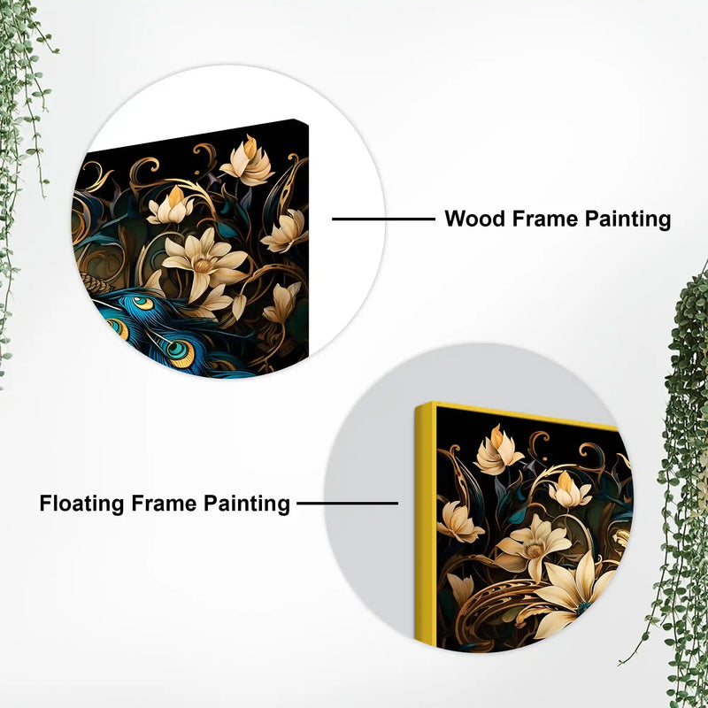 Miraculous Royal Peacock Resting in a Garden of Golden Blooms Canvas Wall Painting