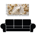 Miraculous White Peacock in Golden Blossoms 3D Canvas Wall Painting