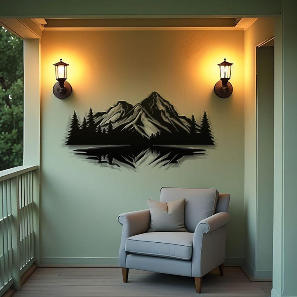 Mirrored Mountain Vista Scenery Metal Wall Art Decor