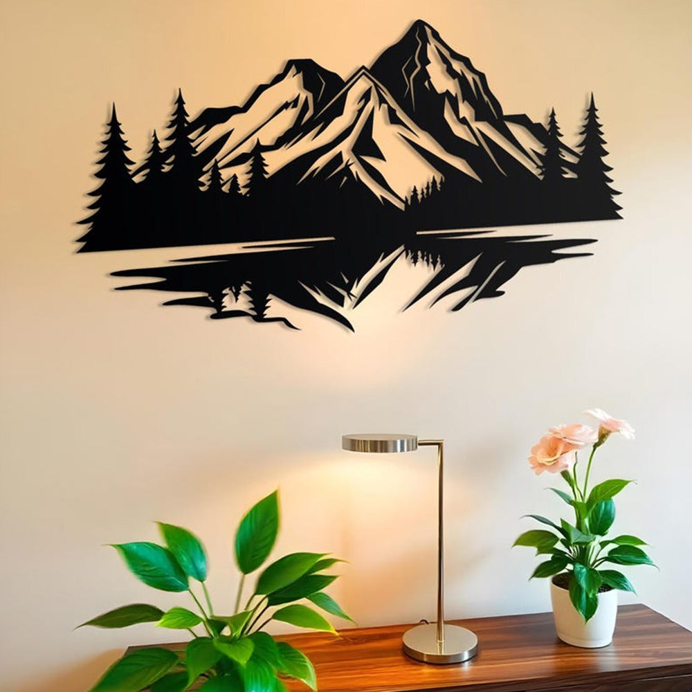 Mirrored Mountain Vista Scenery Metal Wall Art Decor