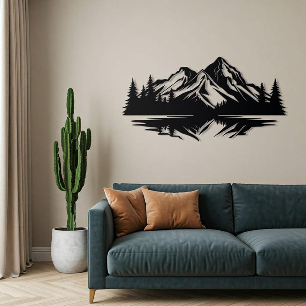 Mirrored Mountain Vista Scenery Metal Wall Art Decor