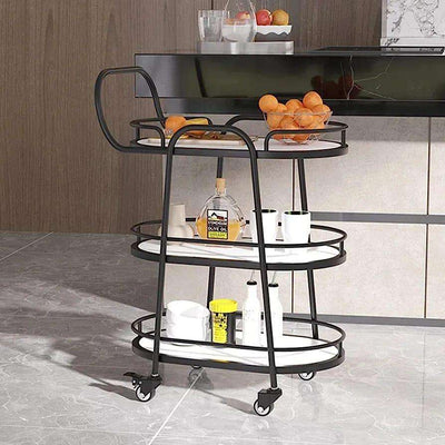 Modern 3-Tier Black Bar Cart with White Shelves