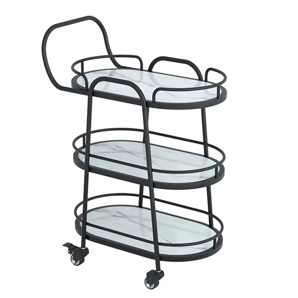 Modern 3-Tier Black Bar Cart with White Shelves