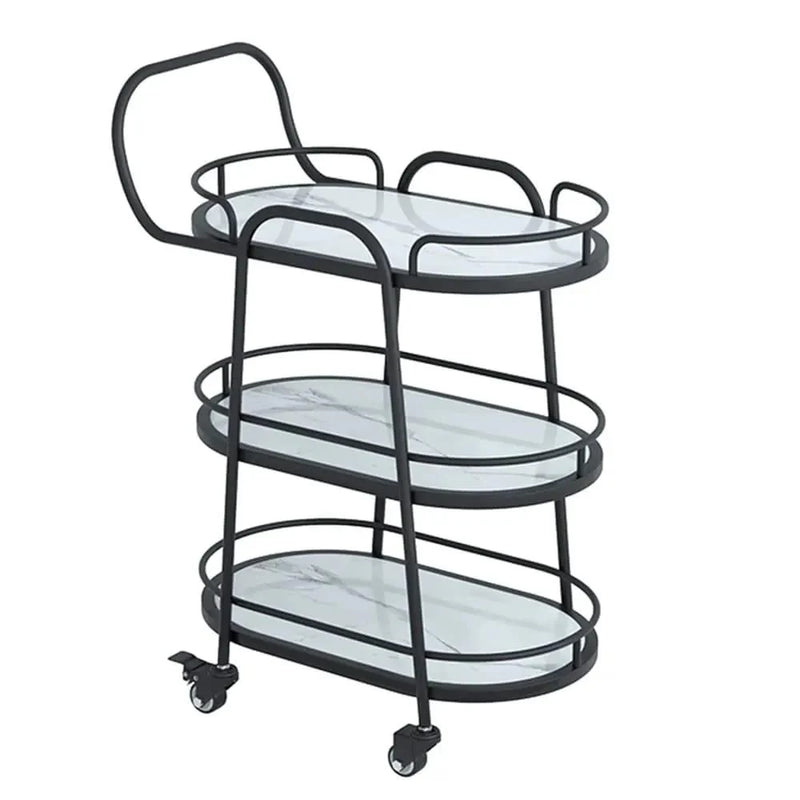 Modern 3-Tier Black Bar Cart with White Shelves