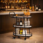 Modern 3-Tier Black Bar Cart with White Shelves