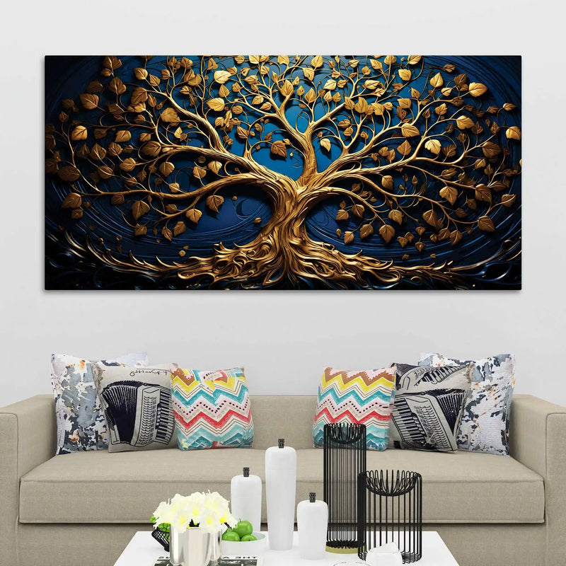 Modern 3D Textured Golden Tree Canvas Wall Painting for Home Decor
