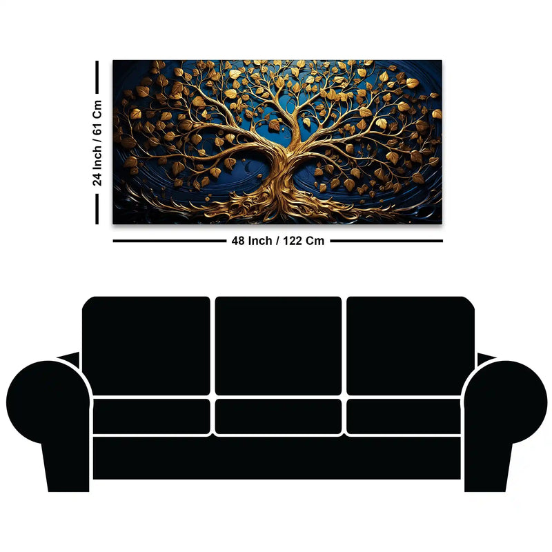 Modern 3D Textured Golden Tree Canvas Wall Painting for Home Decor