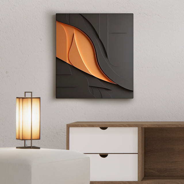 Modern 3D Wall Art Panel with Black and Orange Abstract Design
