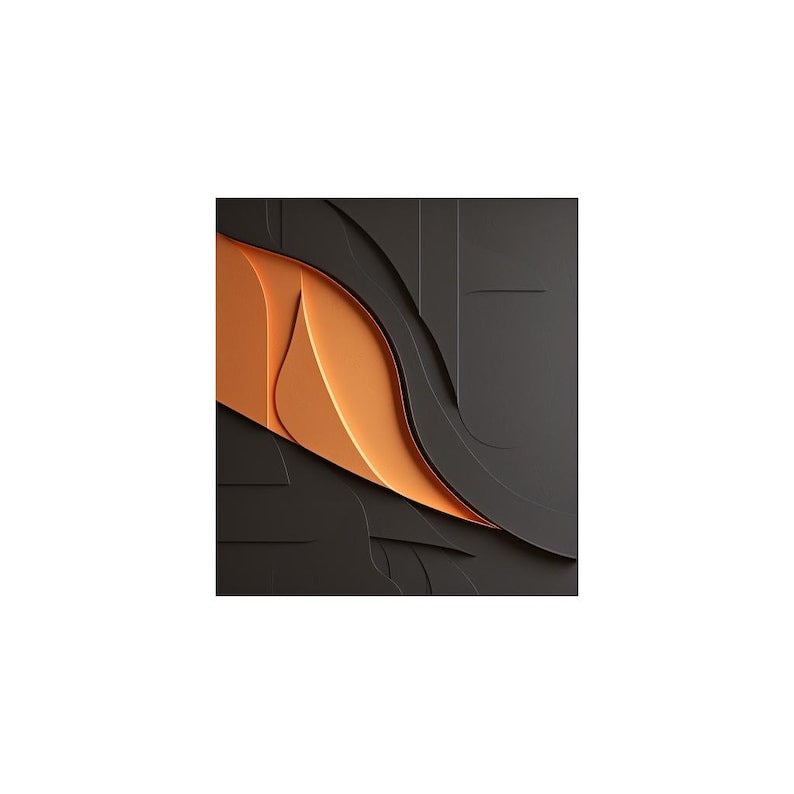 Modern 3D Wall Art Panel with Black and Orange Abstract Design