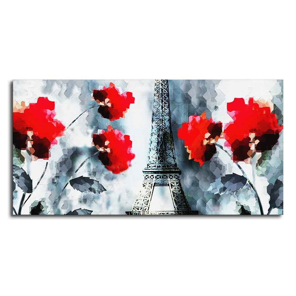 Modern Abstract Art Eiffel Tower and Flowers Wall Painting