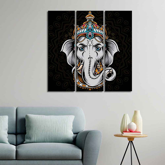 Modern Abstract Art Lord Ganesha Wall Painting Set of Three