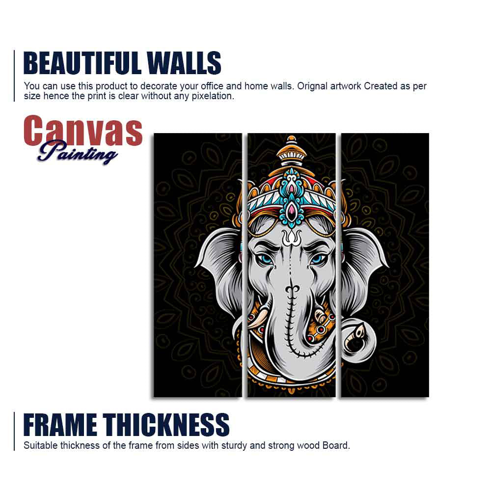 Modern Abstract Art Lord Ganesha Wall Painting Set of Three