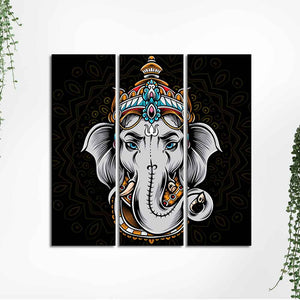 Modern Abstract Art Lord Ganesha Wall Painting Set of Three