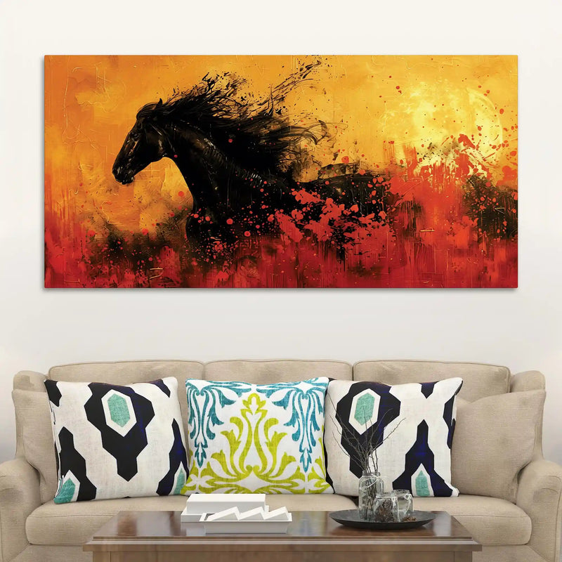 Modern Abstract Black Horse Canvas Painting