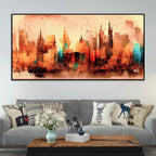 Modern Abstract City Skyline Canvas Painting for Stylish Interiors