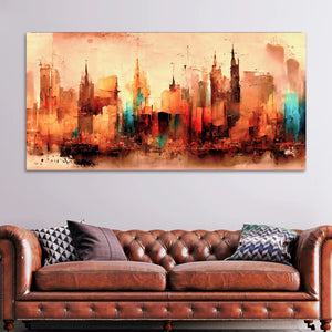 Modern Abstract City Skyline Canvas Painting for Stylish Interiors