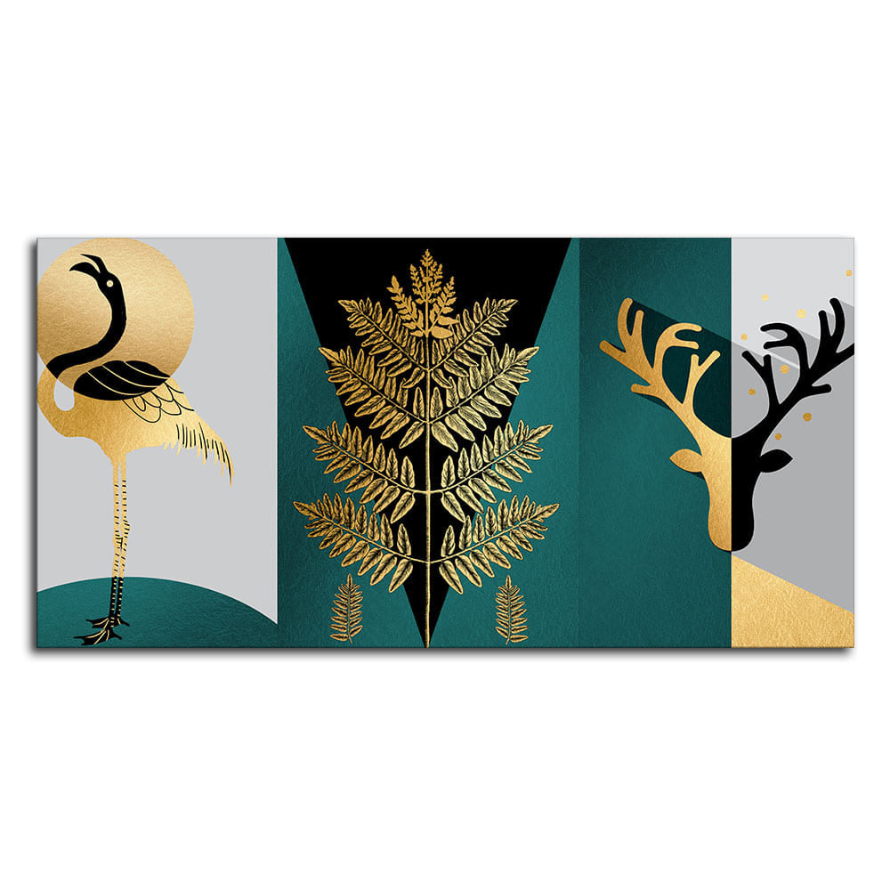 Modern Abstract Golden Leaf Flamingo Deer Antlers Canvas Wall Painting