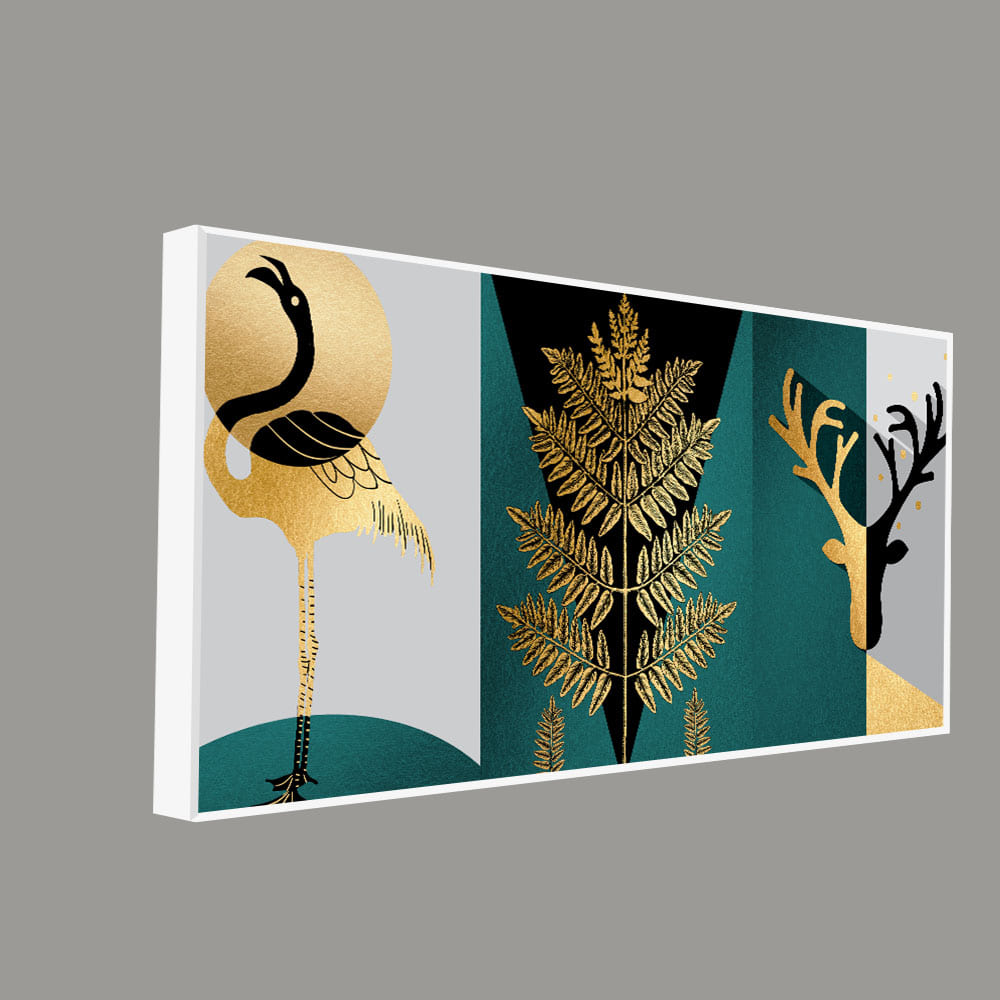 Modern Abstract Golden Leaf Flamingo Deer Antlers Canvas Wall Painting