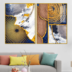 Modern Abstract Marble and Wood Texture Acrylic Floating Wall Painting Set of 2