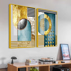 Modern Abstract Shapes Acrylic Floating Wall Painting Set of 2
