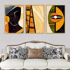 Modern African Abstract Canvas Wall Painting Set of Three