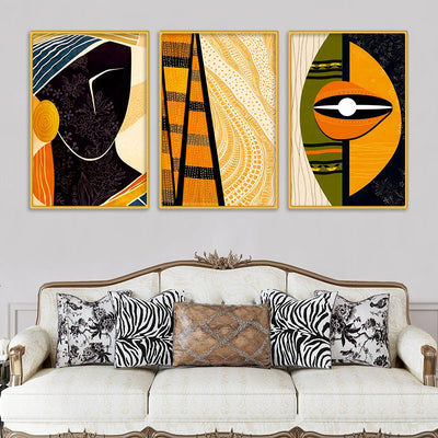 Modern African Abstract Canvas Wall Painting Set of Three