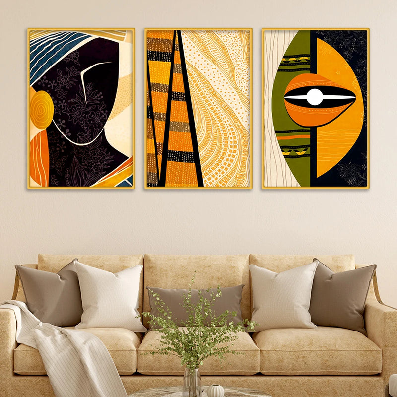 Modern African Abstract Canvas Wall Painting Set of Three