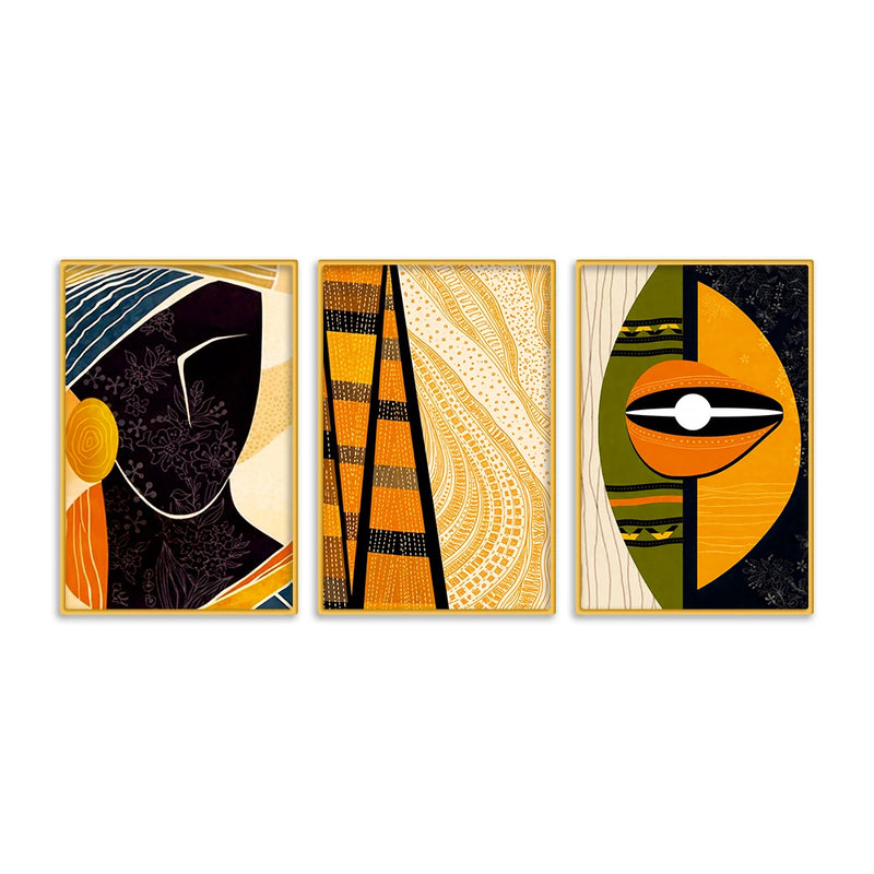 Modern African Abstract Canvas Wall Painting Set of Three