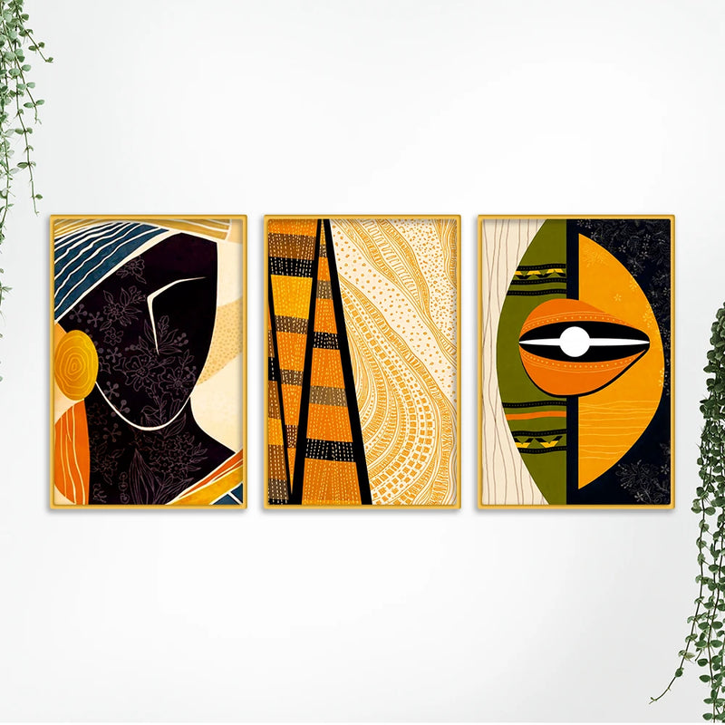 Modern African Abstract Canvas Wall Painting Set of Three