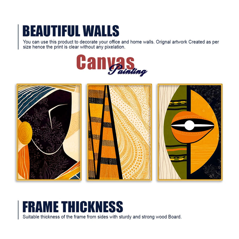Modern African Abstract Canvas Wall Painting Set of Three