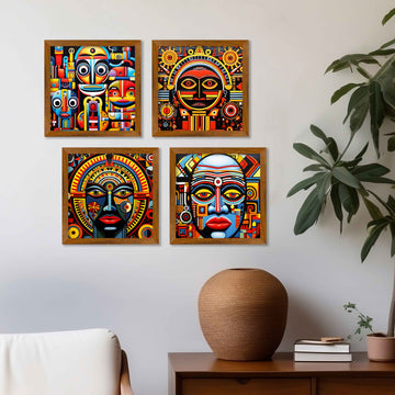 Modern African Art Wall Frame Set of Four