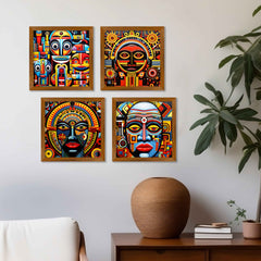 Modern African Art Wall Frame Set of Four